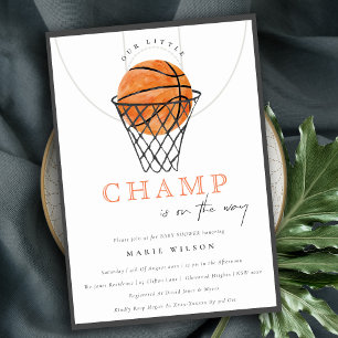 Cute Rust Our Little Champ Basketball Baby Shower Invitation