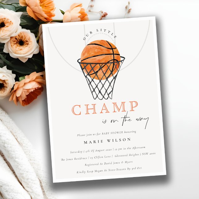 Cute Rust Our Little Champ Basketball Baby Shower Invitation (Creator Uploaded)