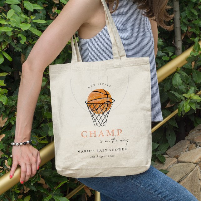 Cute Rust Our Little Champ Basketball Baby Shower Tote Bag (Creator Uploaded)