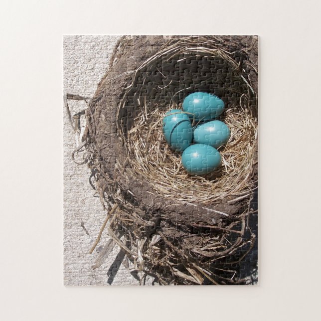 Cute Rustic Bird's Nest Blue Robin Eggs Jigsaw Puzzle (Vertical)