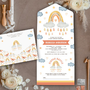 Cute Rustic Boho Rainbow Raindrops Baby Shower All In One Invitation
