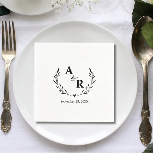 Cute Rustic Botanical Customised Wedding Initials Napkin