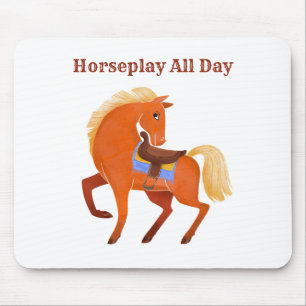 Cute Rustic Brown Horse Name Personalised Mouse Pad