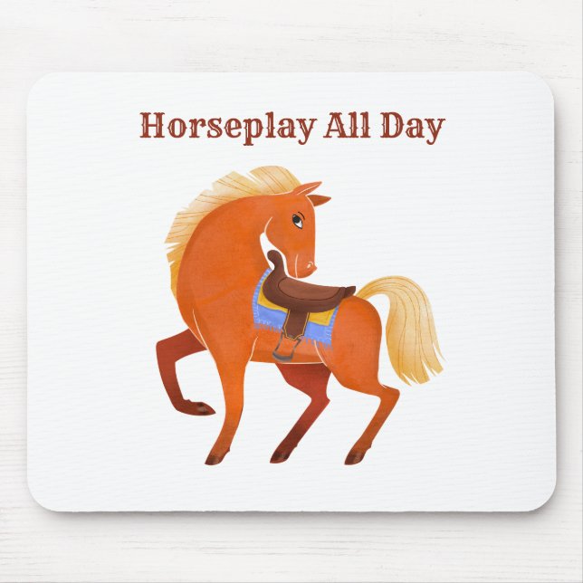 Cute Rustic Brown Horse Name Personalised Mouse Pad (Front)