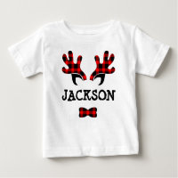 Cute Rustic Buffalo Plaid Reindeer Antlers Name