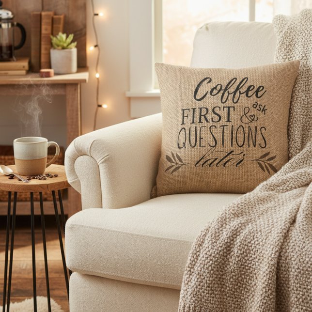Cute Rustic Burlap Coffee Lovers  Cushion (Creator Uploaded)