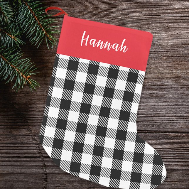 Cute Rustic Calligraphy Simple Red Buffalo Check  Small Christmas Stocking (Christmas red and black buffalo check pattern stocking.
)