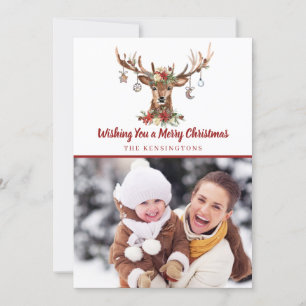 Cute Rustic Christmas Deer Ornaments Holiday Photo Card