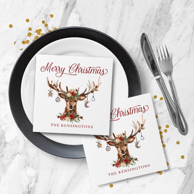 Cute Rustic Christmas Reindeer Ornaments Napkin (Cute Rustic Christmas Reindeer Ornaments Napkins)
