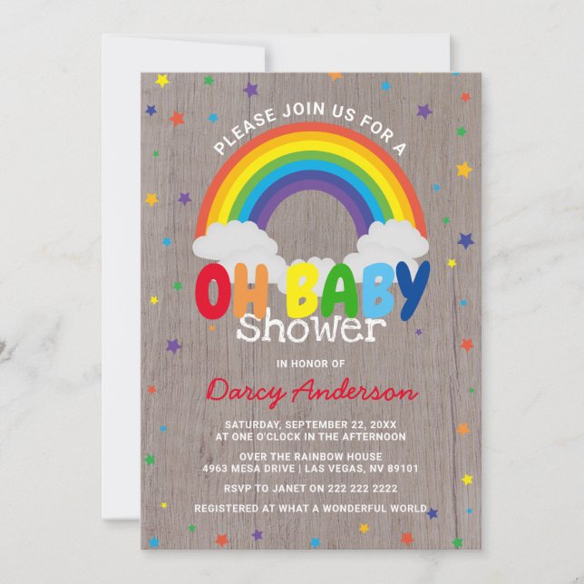 Cute Rustic Colourful Rainbow Baby Shower Invitation (Front)