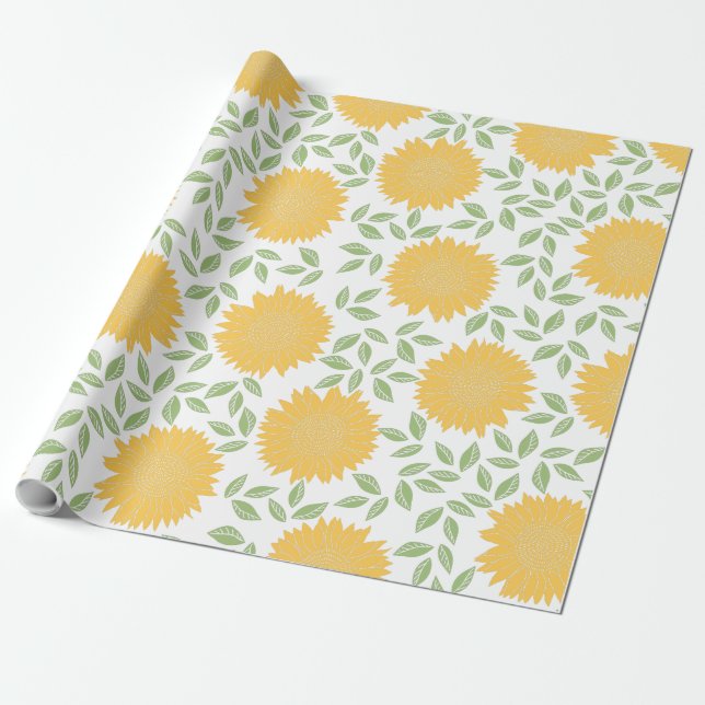 Cute Rustic Country Sunflowers Pattern Wrapping Paper (Unrolled)