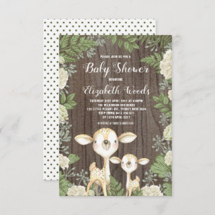 Cute Rustic Deer Baby Shower Neutral Greenery Invitation
