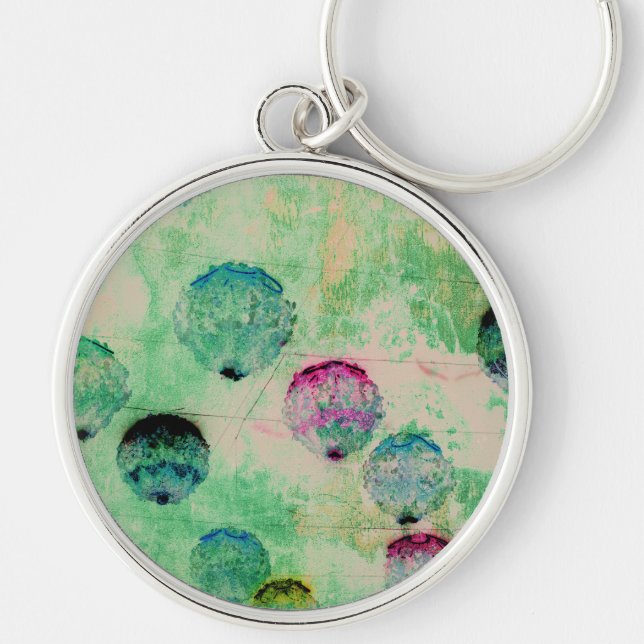 Cute, rustic, digital art round brush strokes key ring (Front)