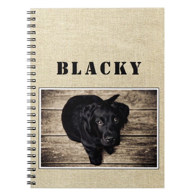 Cute Rustic Dog Puppy Photo with Name Notebook (Front)