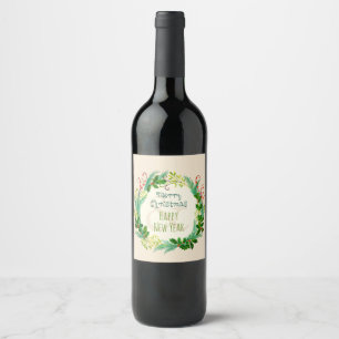 Cute Rustic Elegant Vintage Green Merry Christmas Wine Label