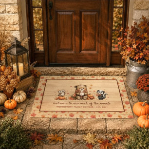Cute Rustic Fall Woodland Animals Personalised Doormat