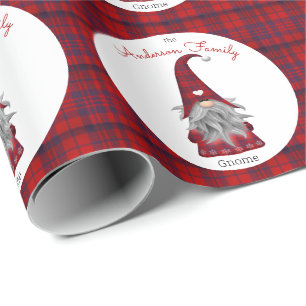 Cute Rustic Family Name Christmas Gnome Wrapping Paper