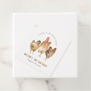 Cute Rustic Farm Chicken Watercolor Kids Birthday Favour Tags
