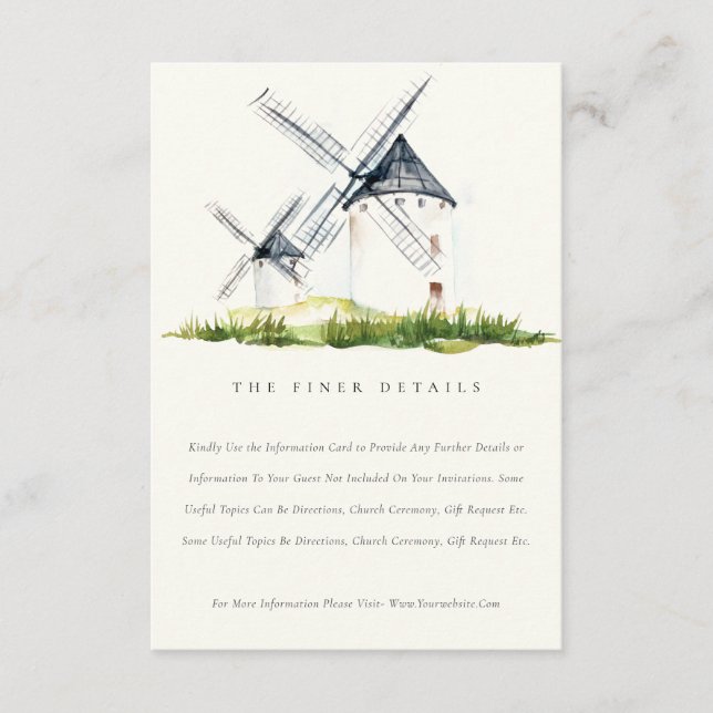Cute Rustic Farm Windmill Theme Wedding Details  Enclosure Card (Front)