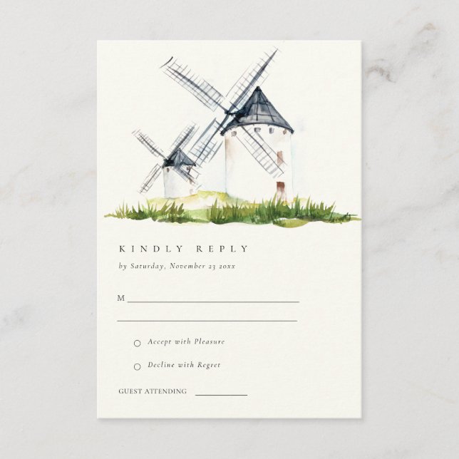 Cute Rustic Farm Windmill Theme Wedding RSVP Enclosure Card (Front)