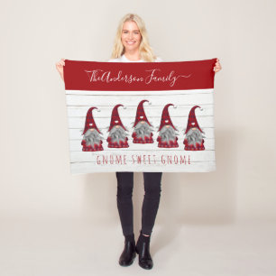 Cute Rustic Faux Wood Christmas Family Gnomes Fleece Blanket