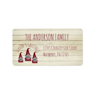 Cute Rustic Faux Wood Christmas Family Gnomes Label