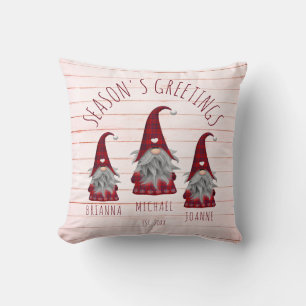 Cute Rustic Faux Wood Christmas Family Gnomes Thro Cushion