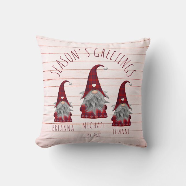 Cute Rustic Faux Wood Christmas Family Gnomes Thro Cushion (Front)