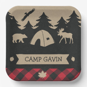 Cute Rustic Flannel Camping Birthday Party  Paper Plate