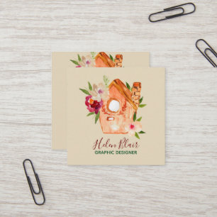 Cute rustic floral bird house business card