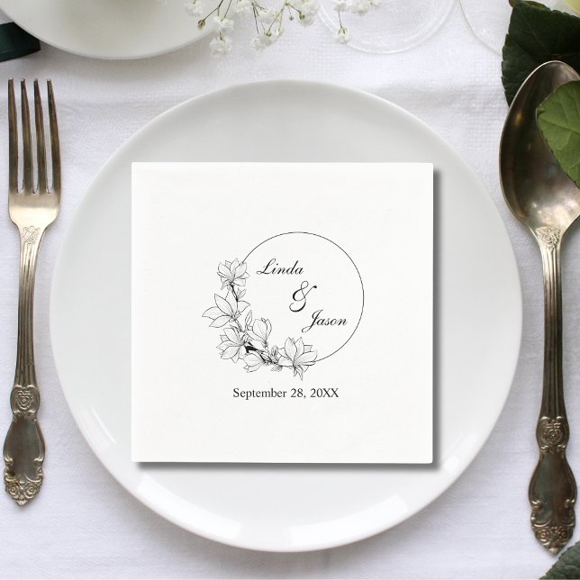 Cute Rustic Floral Wreath Personalised Wedding Napkin (Creator Uploaded)