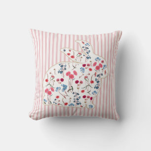 Cute Rustic Flower Easter Rabbit Pink Stripes Cushion
