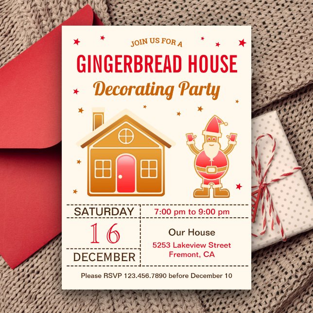 Cute Rustic Gingerbread House Decorating Party Invitation (Creator Uploaded)