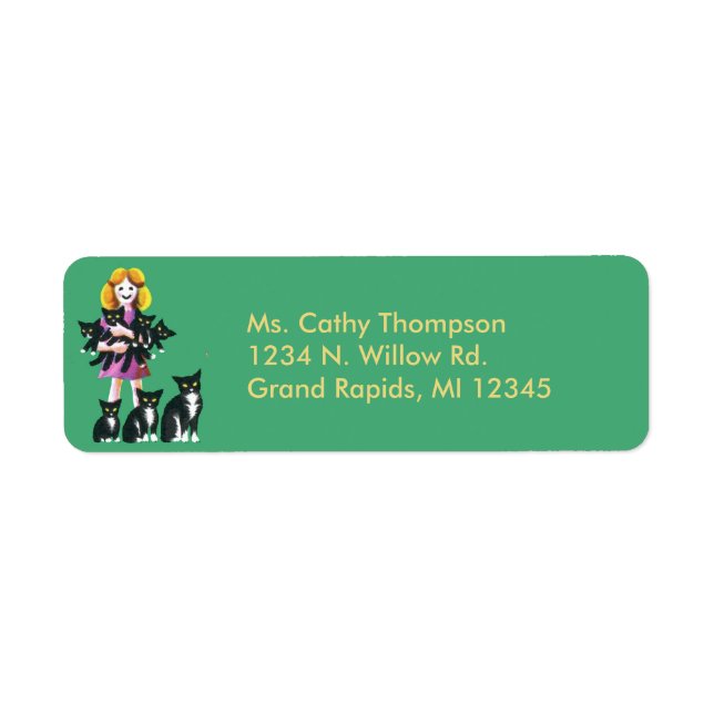 Cute Rustic Girl with Cats Pastel Drawing Return Address Label (Front)