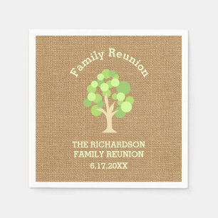 Cute Rustic Green Tree and Burlap Family Reunion Napkin