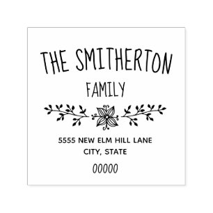 Cute Rustic Hand Drawn Floral Family Address Self-inking Stamp
