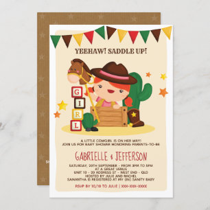 Cute Rustic Little Cowgirl Baby Shower Theme Invitation