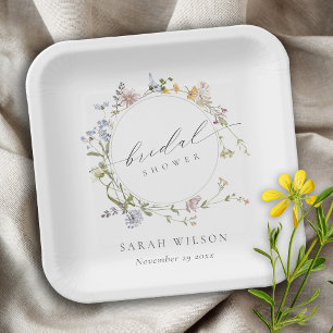 Cute Rustic Meadow Floral Wreath Bridal Shower Paper Plate