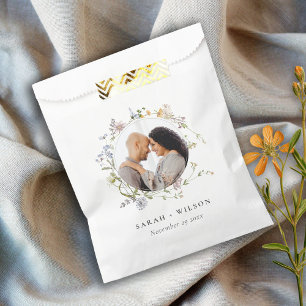 Cute Rustic Meadow Floral Wreath Photo Wedding Favour Bag