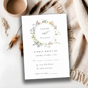 Cute Rustic Meadow Floral Wreath Wedding RSVP Enclosure Card