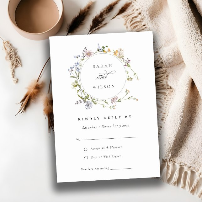 Cute Rustic Meadow Floral Wreath Wedding RSVP Enclosure Card (Creator Uploaded)