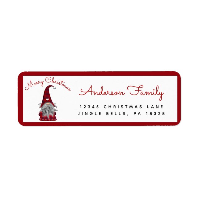 Cute Rustic Merry Christmas Gnome Return Address L Label (Front)