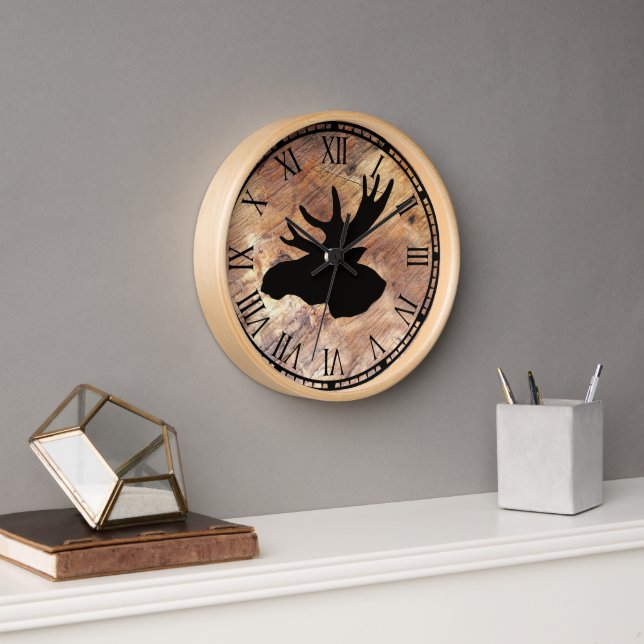 cute rustic moose head clock (Office)