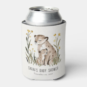 Cute Rustic Mum and Baby Tiger Foliage Baby Shower Can Cooler