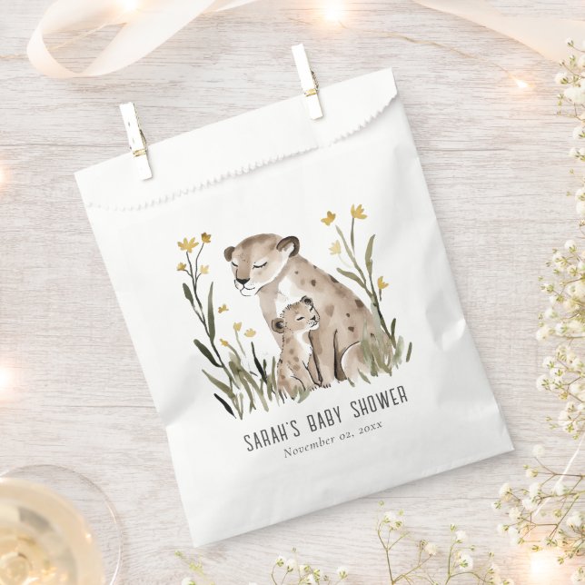 Cute Rustic Mum and Baby Tiger Foliage Baby Shower Favour Bag (Clipped)