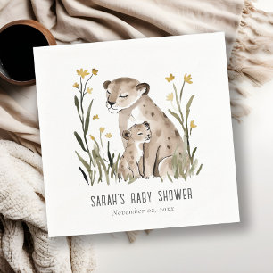 Cute Rustic Mum and Baby Tiger Foliage Baby Shower Napkin