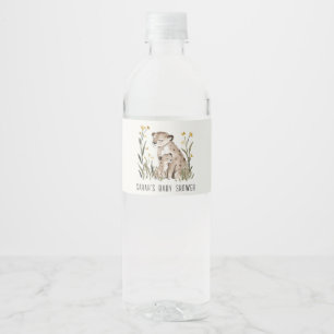 Cute Rustic Mum and Baby Tiger Foliage Baby Shower Water Bottle Label