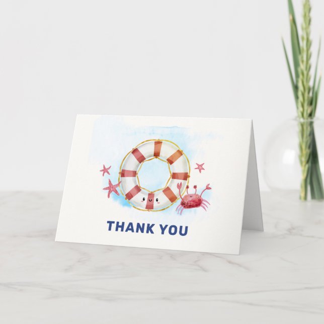 Cute Rustic Nautical Crab Starfish Baby Shower  Thank You Card (Front)