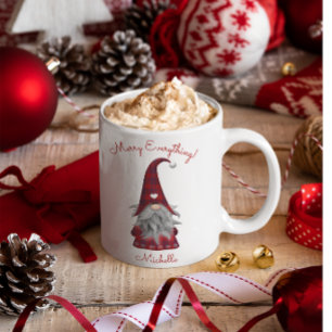 Cute Rustic Personalised Christmas Gnome Elf Coffee Mug