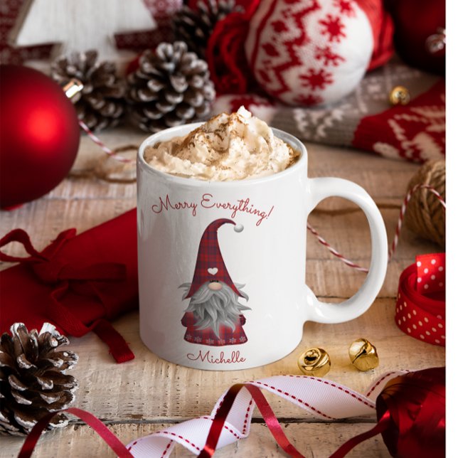 Cute Rustic Personalised Christmas Gnome Elf Coffee Mug (Creator Uploaded)